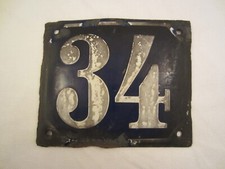 EMAIL EMAILLE EMAILLIERTES HAUSNUMMER TÜRSCHILD NR 34 METALL ALT ANTIK BLAU WEIß