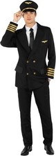 Schwarzes Pilot Kostüm Herren Fluglinienpiloten Uniform Karneval Halloween M-3XL