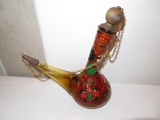 Karaffe aus Spanien mit Lederumhüllung Porron Bernsteinglas Weindekanter Vintage