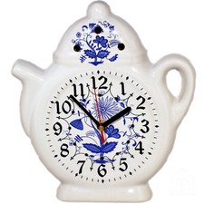 Wanduhr für die Küche - Nostalgie Küchenuhr Keramik - Teekanne Uhr Zwiebelblumen