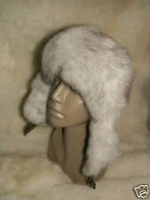 Echte Pelzmütze Fellmütze aus Pelz mit Nappaleder, Fell Blaufuchs - Leder grün