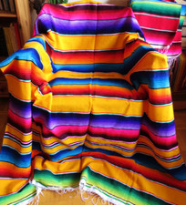 mexikanische Ethno Decke gelb orange  handgewebt Mexico 225cm x 150cm regenbogen