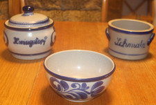 3 Blaue Keramik Schüsseln, Blau/grau Schmalz, Heringstopf Handkäse.....