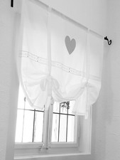 Raffrollo Breite 60- 200cm Raffgardine Gardine  Herz grau Landhaus Shabby Rollo