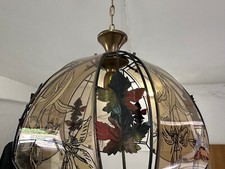 1950er 1960er Deckenlampe mit Glas und Metall Blätter, Bunt getönt, Glas D40cm