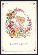 Künstler-AK Liesel Lauterborn: Ein Kind flüstert einem anderen etwas zu, Ein sü 