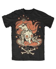 Mermaid Tattooed Pin Up T-Shirt Schwarz Gothic Rockabilly Tattoo Biker Kult Fun