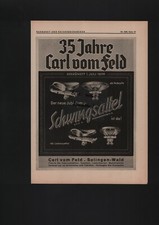 SOLINGEN-WALD, Werbung 1934, Carl vom Feld Fahrrad-Sättel-Fabrik