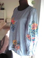 ZARA BLUSE JEANS MIT BLÜTEN