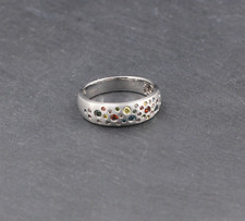 Moderner DESIGNER RING mit farbigen BRILLANTEN | 950er Platin