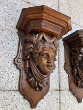 2 Wand Konsolen Podest Regal Walnuss Holz geschnitzt Jagdgöttin Diana Antik 19Jh