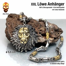 Löwe Anhänger 18 kt vergoldet - Halskette Edelstahl Löwenkopf Herren Hip Hop 1