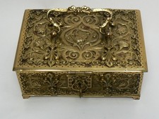 große DOSE ERHARD & SÖHNE MESSING florales Relief JUGENDSTIL-SCHLÜSSEL vorhanden