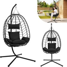 Hängesessel Outdoor Indoor bis 150kg PE-Rattan Metallgestell Garten 0002an