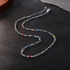 B25 Fantasiekette Elefant bunte Perlen Länge 42 - 47 cm Sterling Silber 925