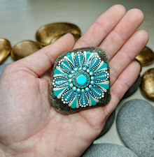 Mandala Stein, türkis, Geschenk, Naturstein Bodensee, Unikat, Handarbeit, Deko
