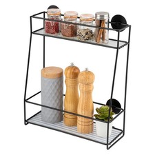 B-Ware bremermann Gewürzregal zur Wandmontage, 2 Ebenen, schwarz, Kleben oder Bo