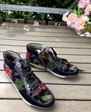 Jenny Damen Schuhe Schnur Stiefeletten Gr. 8 schwarz/rot Samt Velours Höhe 9 cm