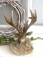 Hirsch Hirschkopf mit Fellkragen, braun, Herbst Deko Weihnachten