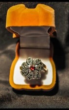 SilberRing Massiv 925, Granat und Markasitbesatz