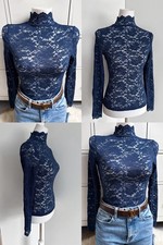 Lace Top Stehkragen dunkelblau