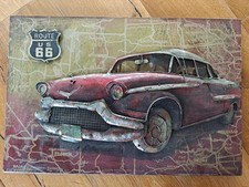 Vintage Wandbild Route 66 – Metallbild 3D Auto – 60x40cm – USA Nostalgie Deko