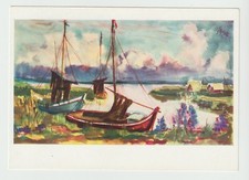 AK  DDR  Künstlerkarte von Gerhard Stengel Kleiner Hafen in Ahrenshoop