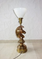  Exklusive Messing Tischlampe Pferd mit Milchglas sehr schwer 50 er Jahre Vintag