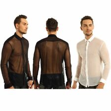 Männer Langarm Transparent Unterhemd Herren Durchsichtig Shirt Lange Ärmel TopsE