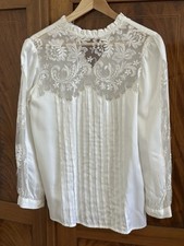 Vintage Bluse aus Frankreich, Handarbeit, Seidenbluse mit Spitze