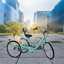 Faltbares 7-Gang 24 zoll 3 Räder Fahrrad für Erwachsene Dreirad mit Einkaufskorb