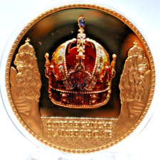 MEDAILLE: ÖSTERREICHISCHE KAISERKRONE, Cu vergoldet EDELSTEINE FARBE, PP COA S30