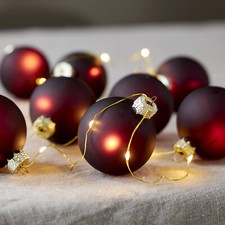 LED Lichterkette mit 8 Weihnachtskugeln Christbaumkugel Timer Batterie rot 1,6m