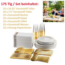 175 Einweg Besteck Teller Becher Gabel Messer Löffel Papiertücher Party Geschirr