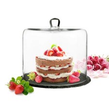 Sendez® Glasglocke auf Schieferplatte Kuchenglocke Käseglocke Tortenplatte Haube