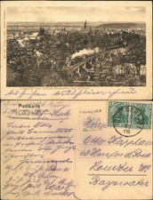 Cannstatt-Stuttgart vom Schloss Rosenstein aus gesehen. Dampflokomotive 1909