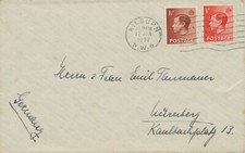 GB 1937 King Edward VIII 1d und 1 1/2d gemischtes Porto mit Maschinenstempel NÜRNBERG