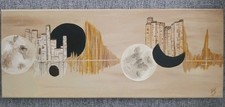 Acrylbild Dekobild Stadt/Mond Brauntöne Leinwand