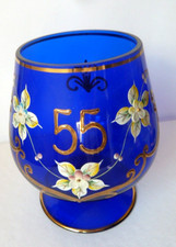 Böhmisches Glas, Kobalt, tiefes Blau, Goldauflage, mundgeblasen, 60er Jahre