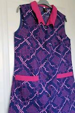 O2:  Kleid 60er 70er Original Vintage   Gr. 44 /46 mit Kragen Kittel Pink / Blau