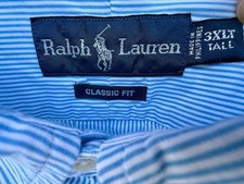 Ralph Lauren Herrenhemd Classic Fit 3XLT Langarm weiß-blau gestreift - NEUWERTIG