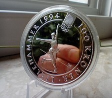 NORWEGEN: 100 Kroner 1993, Oly. Lillehammer - Eiskunstlauf, PP, orig. gekapselt.