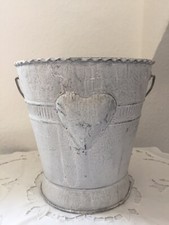 Zinkeimer Herz Deko Landhaus Shabby Chic France Broccante Weiß Holzgriff Ø 19x18