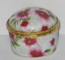 Porzellandose Döschen Sammlerdose Dose rund Pillendose rote Blumen Blüten 5x4cm