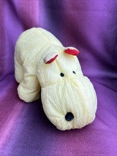 Hippo Nilpferd gelb rote Ohren Ballonseide 26x15 cm Kuscheltier Plüsch Vintage