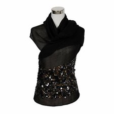 Abend Stola bestickt stole 100% Wolle wool  embroidered  Pailletten Schwarz 