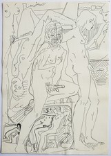 Zeichnung Federzeichnung Tinte Menschen Akt Erotik Frauen Edvard Frank Nachlass