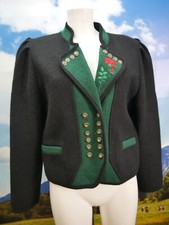 Alphorn schwarz Janker mit Rose Stickerei süße Vintage Trachtenjacke Jacke Gr.40