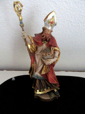 Holzfigur 26cm Toni Baur Oberammergau Der heilige Blasius mit Kirche Gold-Silber