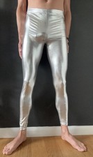 Kapow Meggings Silver Metallic Shiny Men’s Leggings L